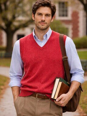 Alan Paine England Super Geelong Lambswool Slipover Vest Poppy Melange 46 XL